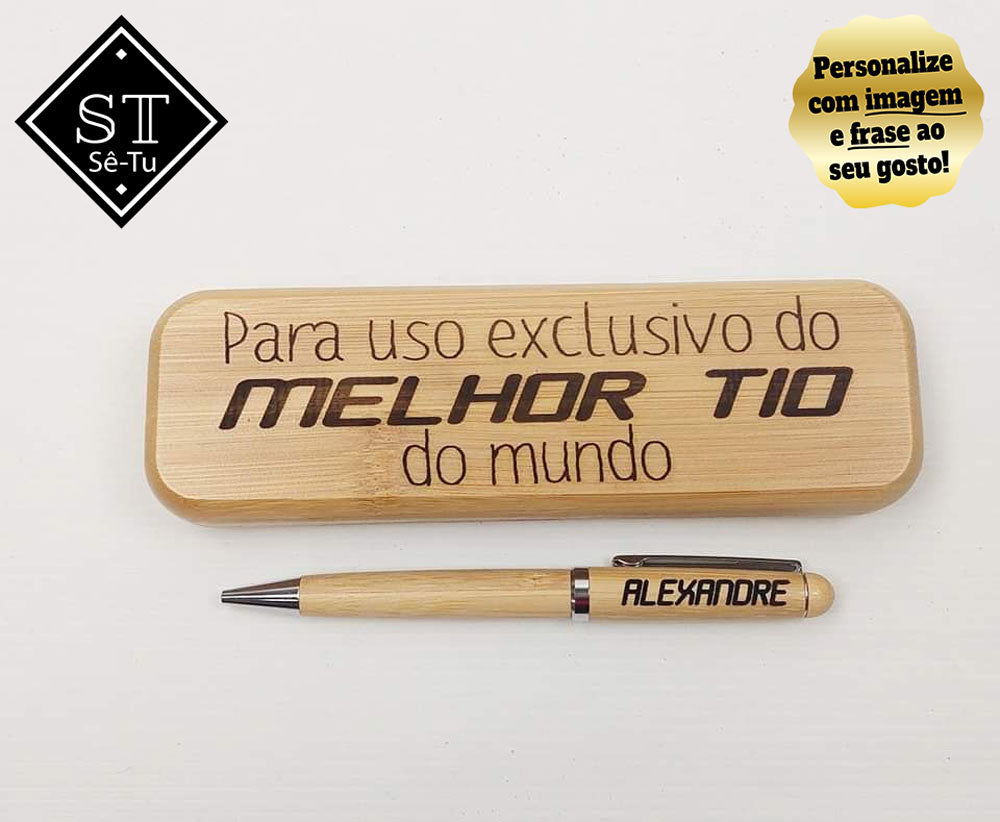 Caneta com caixa Madeira Melhor Tio do Mundo